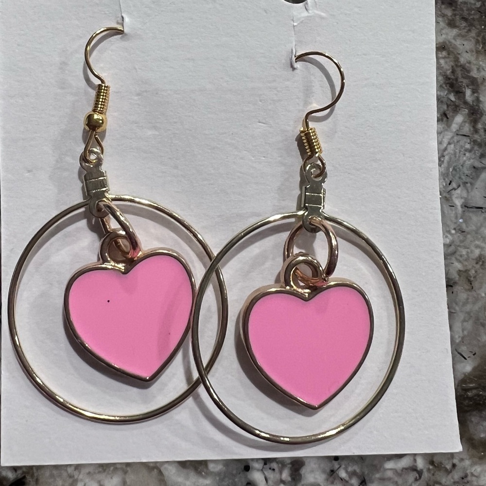 Pink Heart Hoop Earrings
